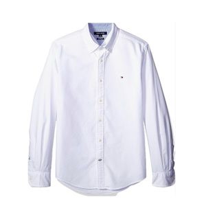Tommy Hilfiger Classic Fit White Cotton Button Down Shirt with Logo